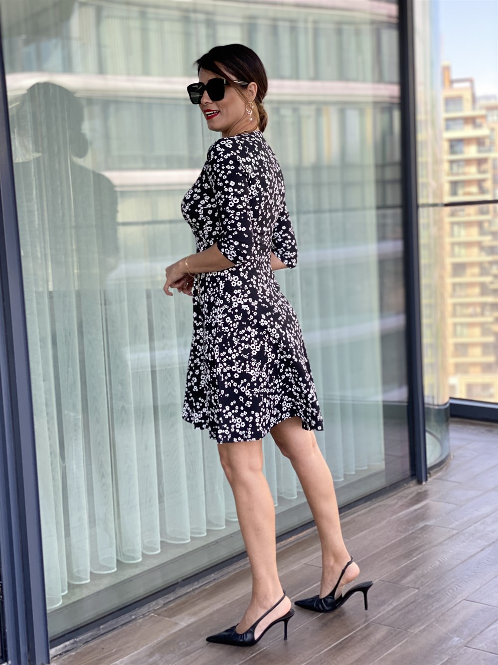 Siyah Kruvaze Bürümcük Elbise