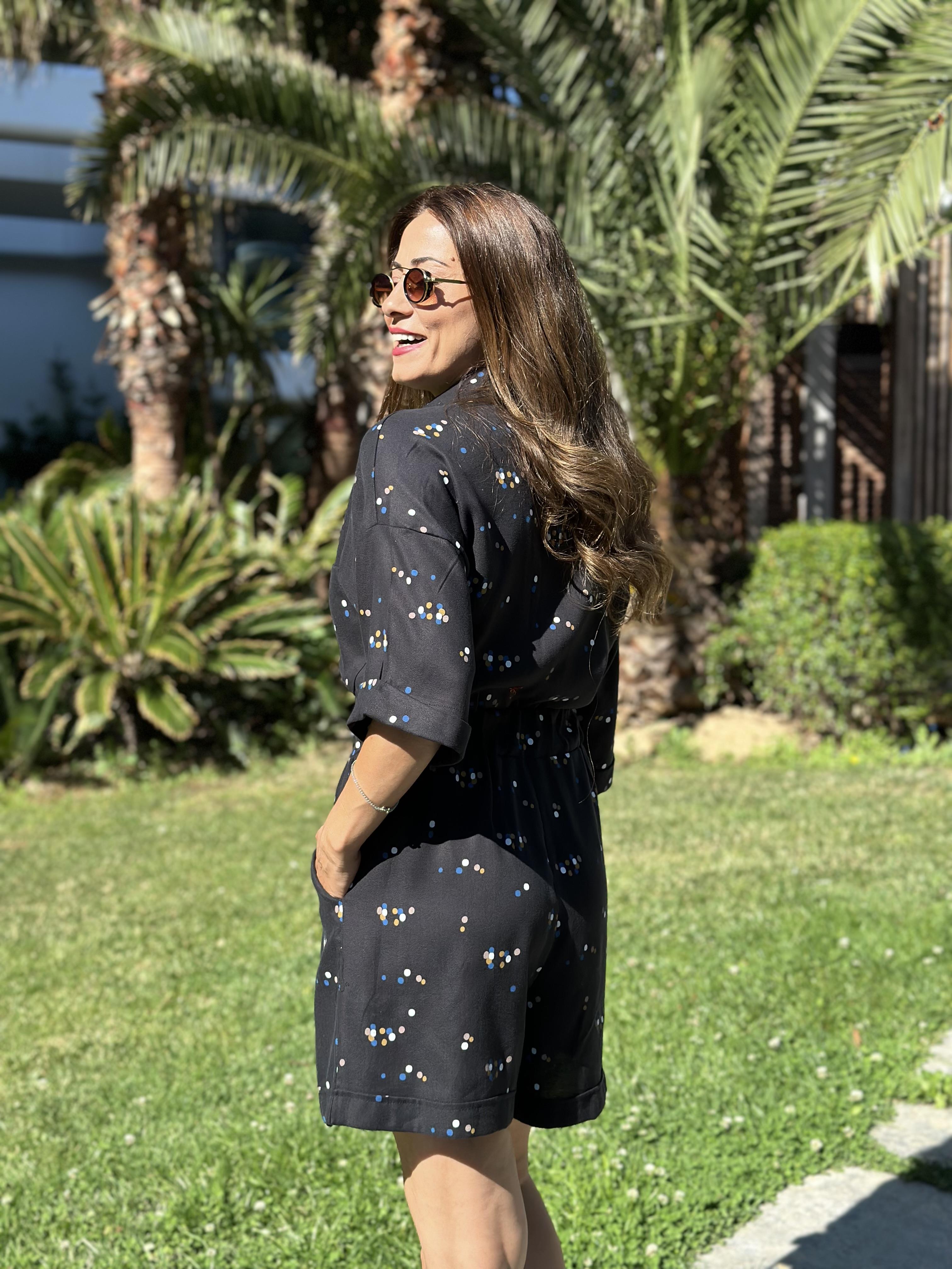 Siyah Küçük Pauntiyeli Gömlek Yaka Masimo Kadın Şort Tulum