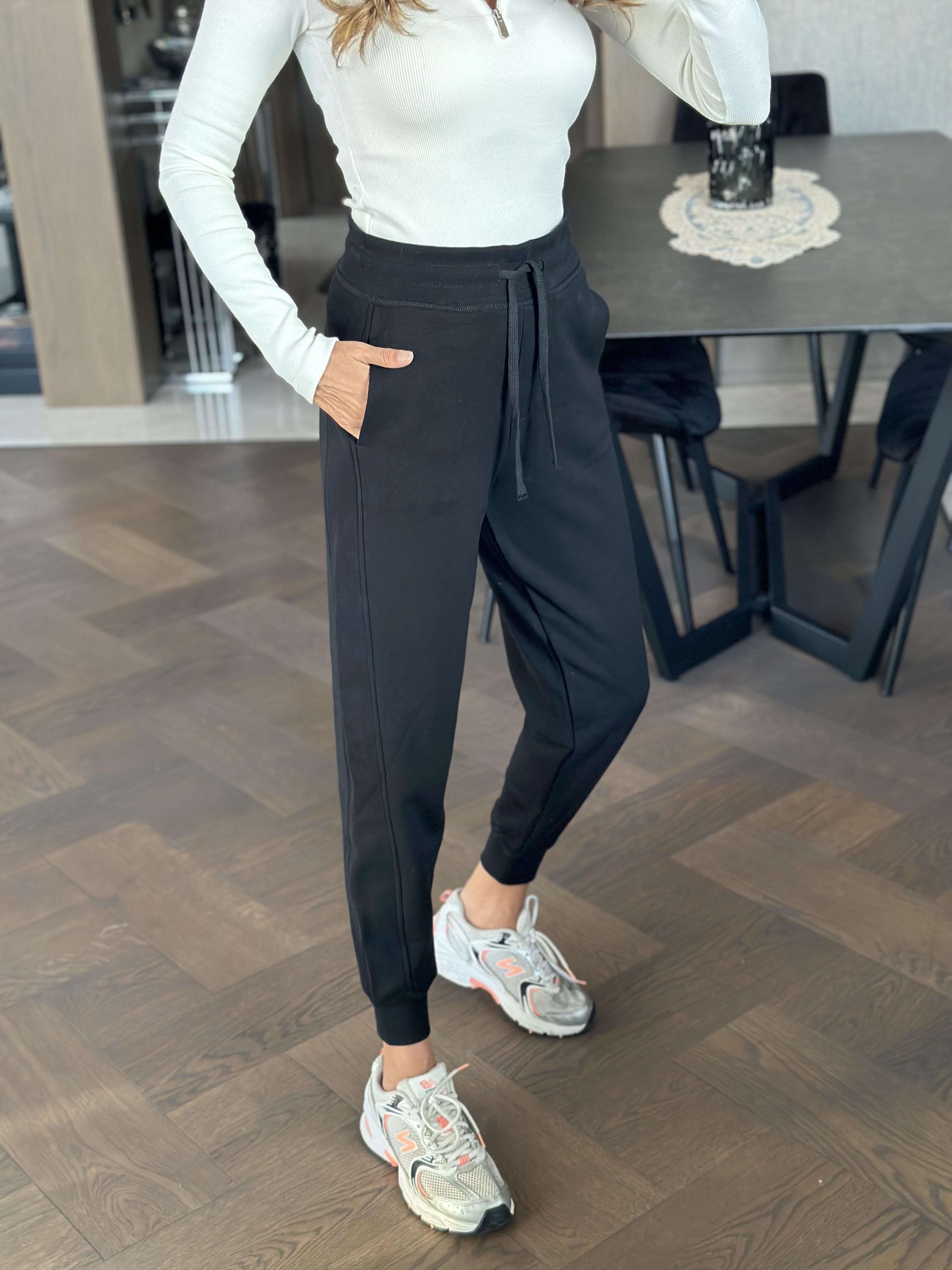 Siyah Marka Model Yanları Çift Dikişli  Kadın Eşofman Altı 