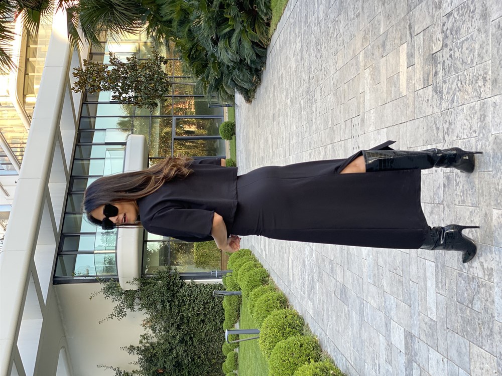 Siyah Özel Üretim İki İplik Bluz Etek Kadın Takım