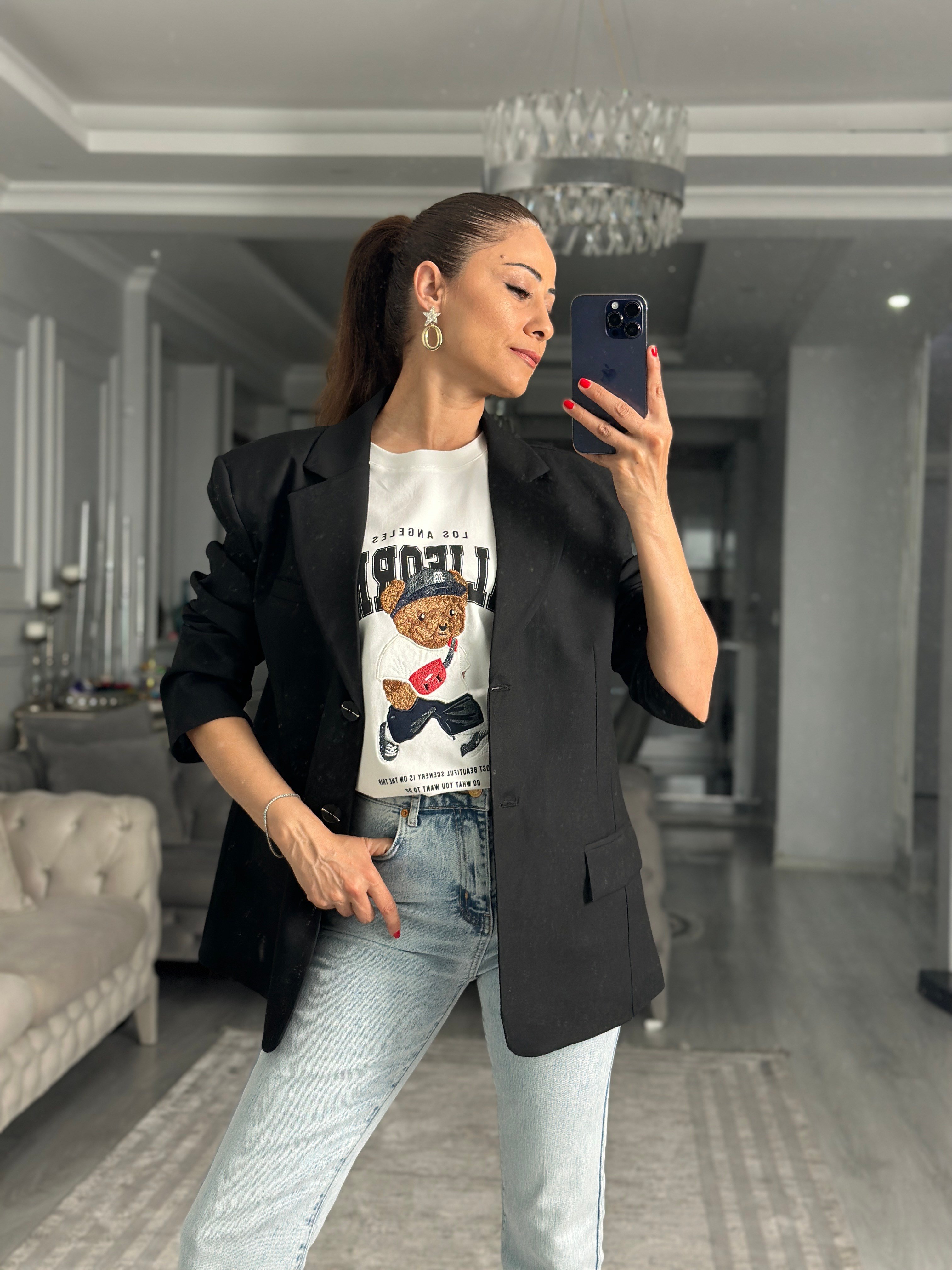 Siyah Premium Blazer Düğmeli Kadın Ceket