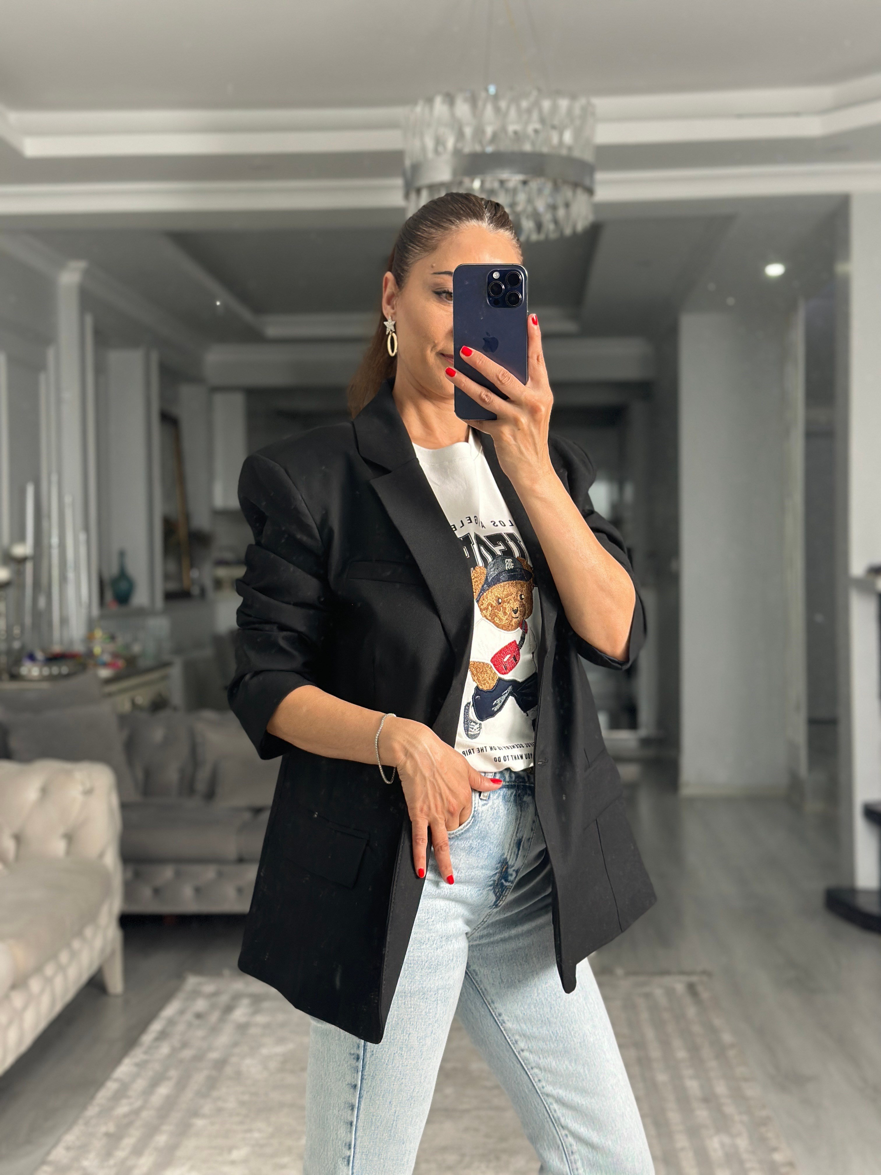 Siyah Premium Blazer Düğmeli Kadın Ceket