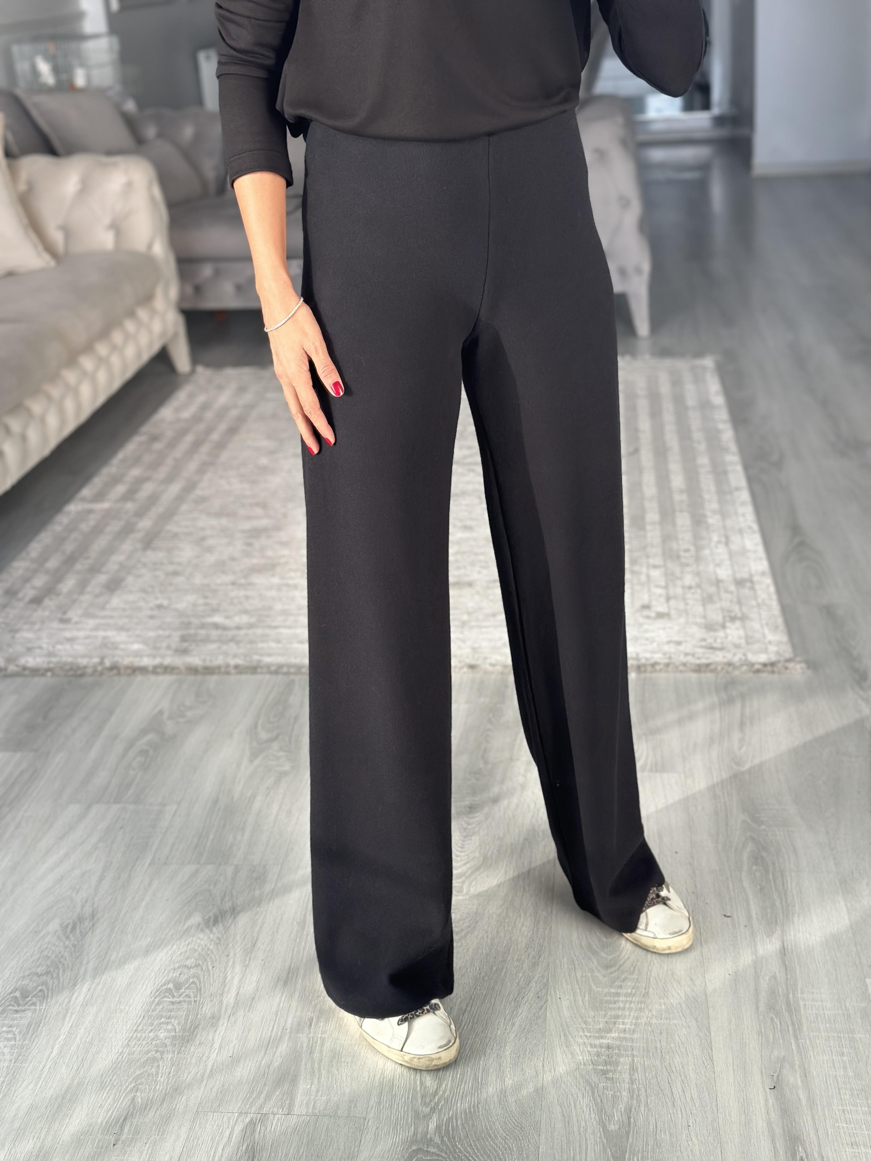 Siyah Selanik Yumoş Dokulu Beli Lastikli Kadın Pantolon
