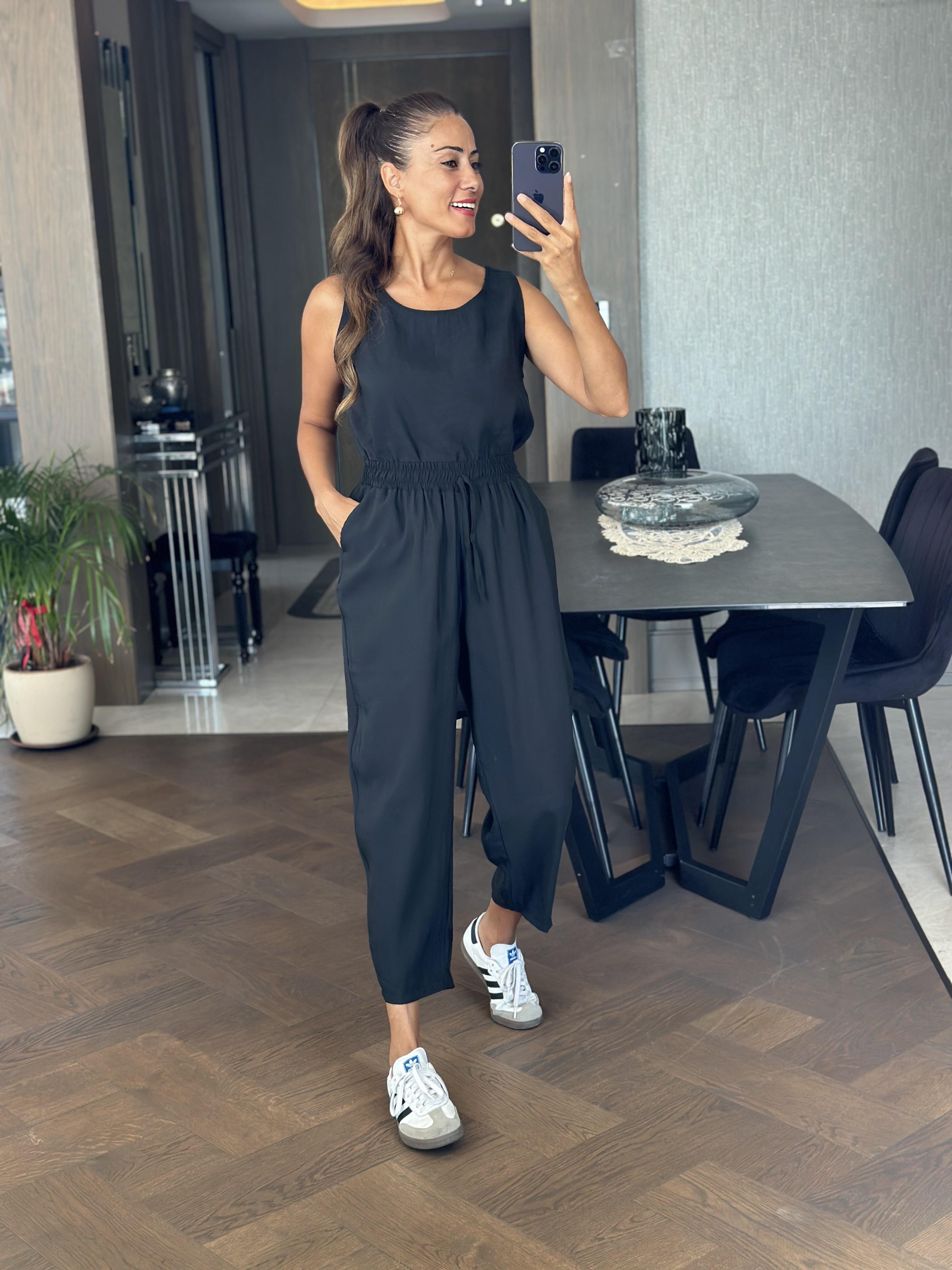 Siyah Sıfır Kol Bluz Pantolon Tnsel Alt Üst Takım