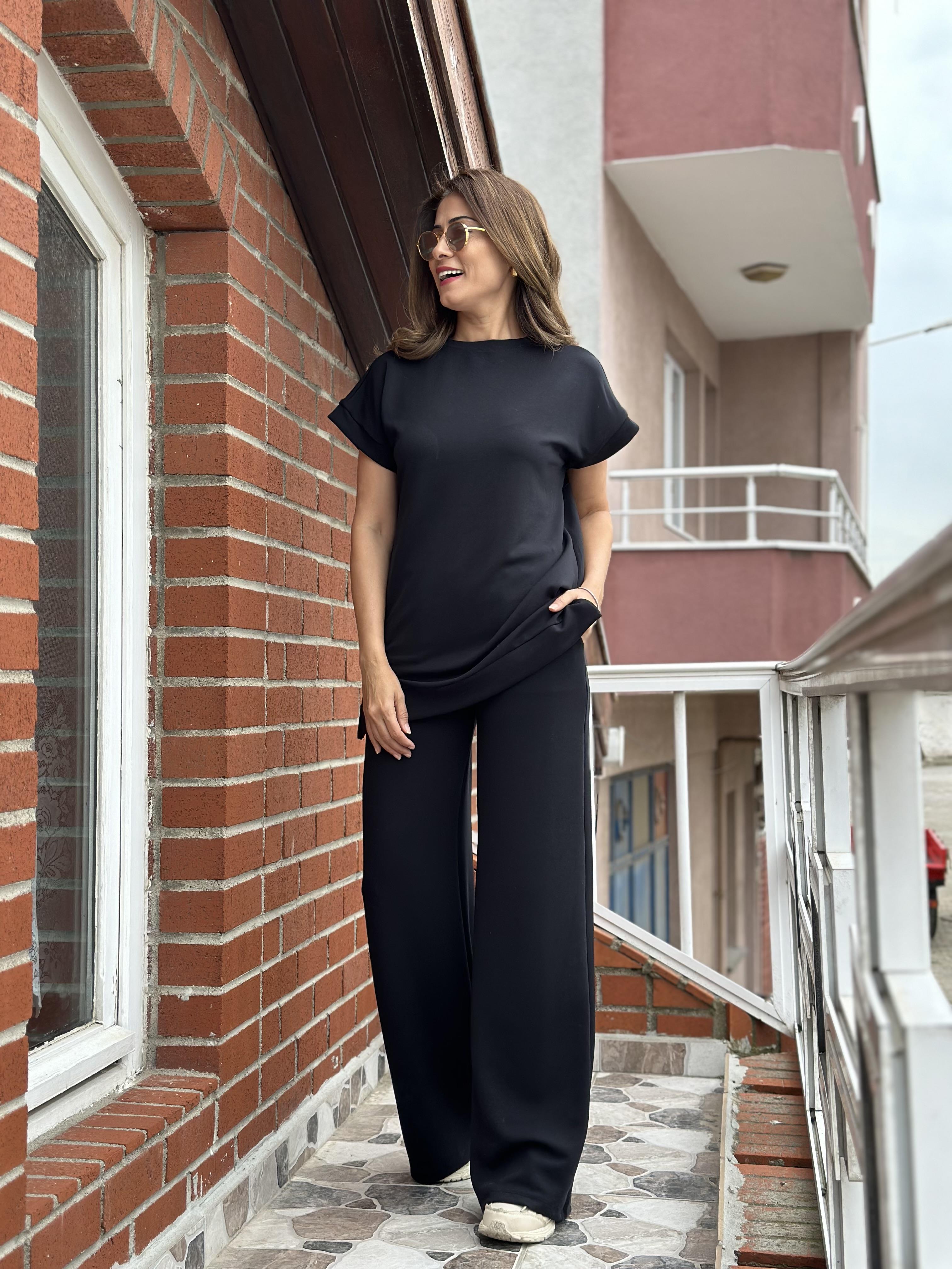 Siyah T-Shirt Pantolon Modal Kadın Alt Üst Takım