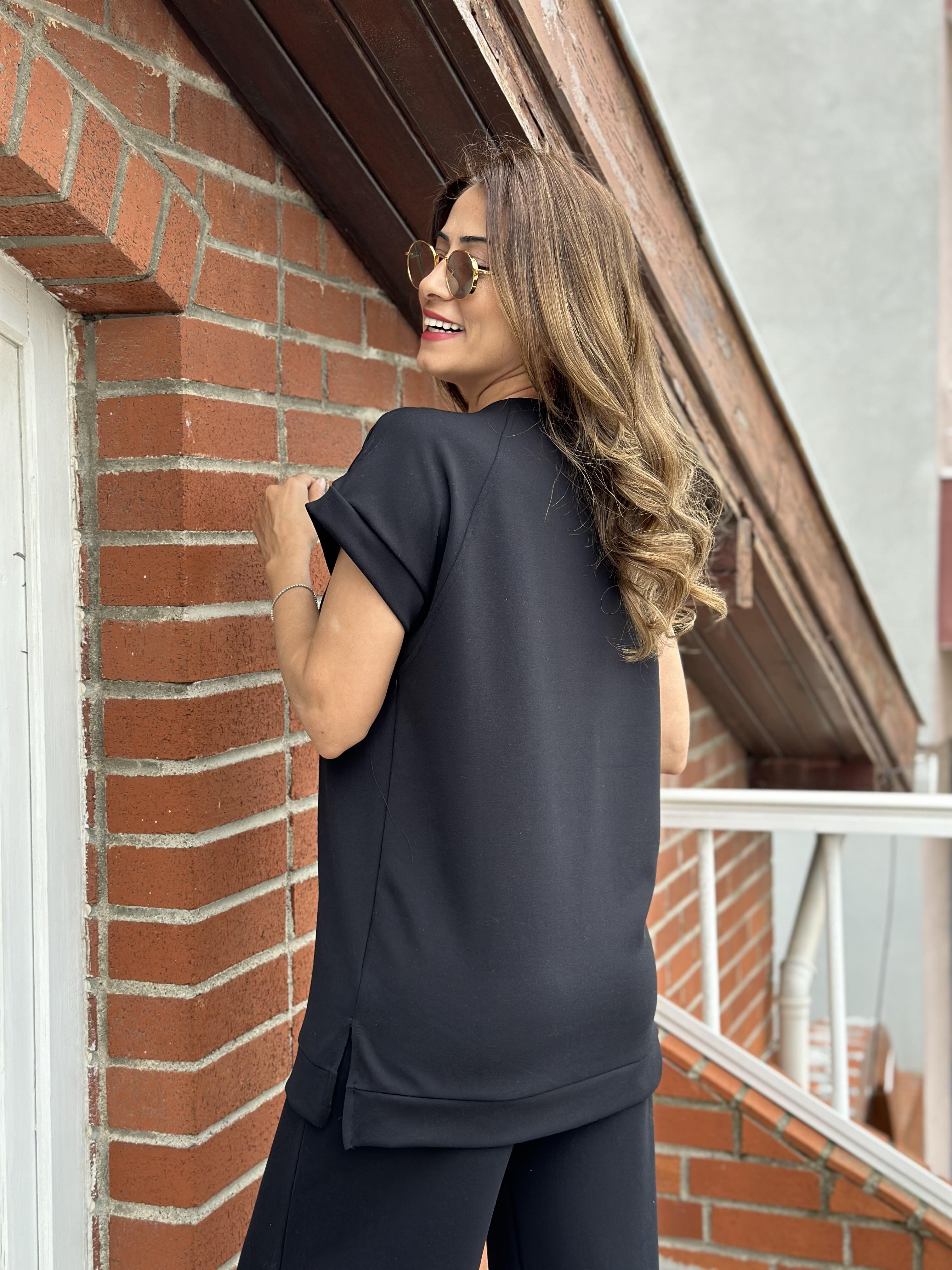 Siyah T-Shirt Pantolon Modal Kadın Alt Üst Takım