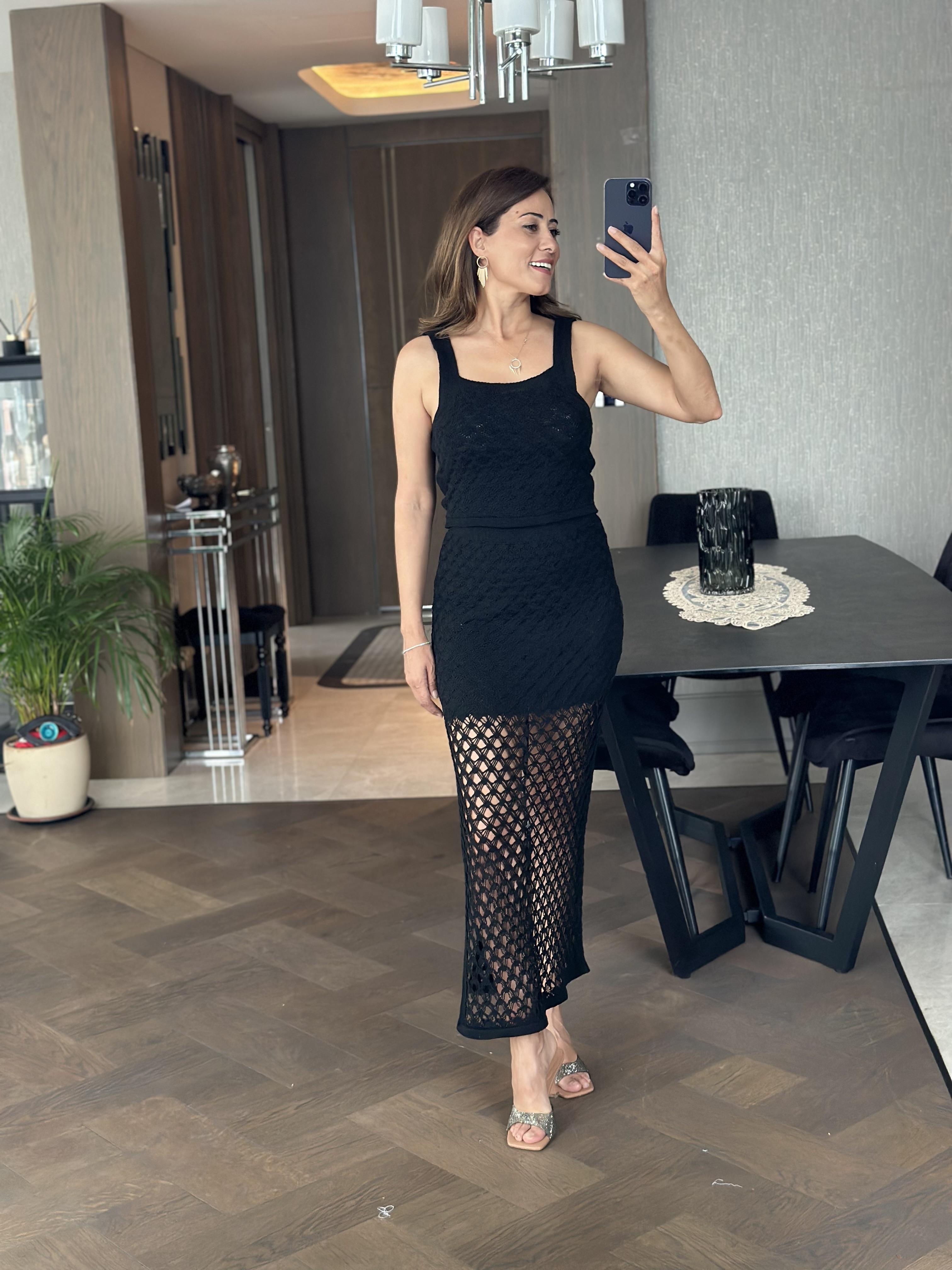 Siyah Triko Bluz Etek Kadın Alt Üst Takım