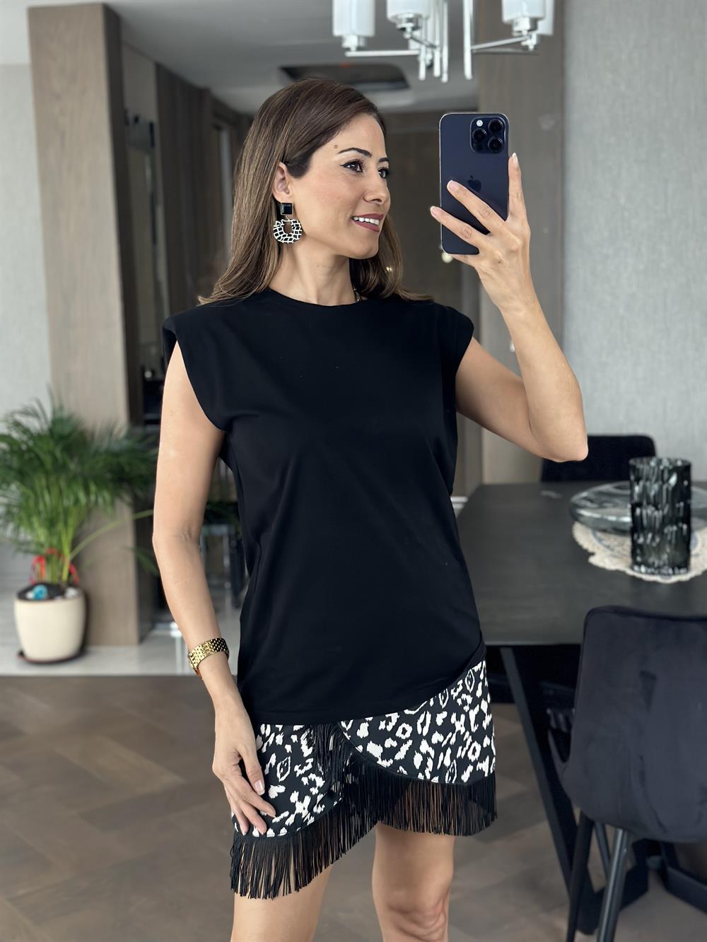 Siyah Vatkalı Basic Kadın T-Shirt