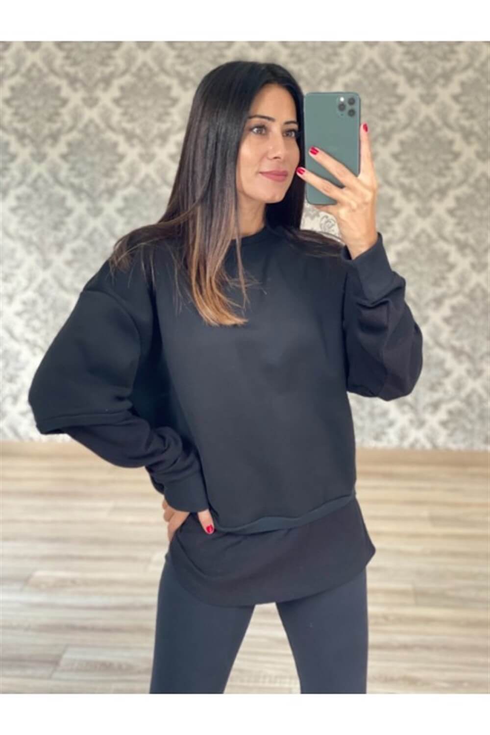 Siyah Waffle Sweatshirt