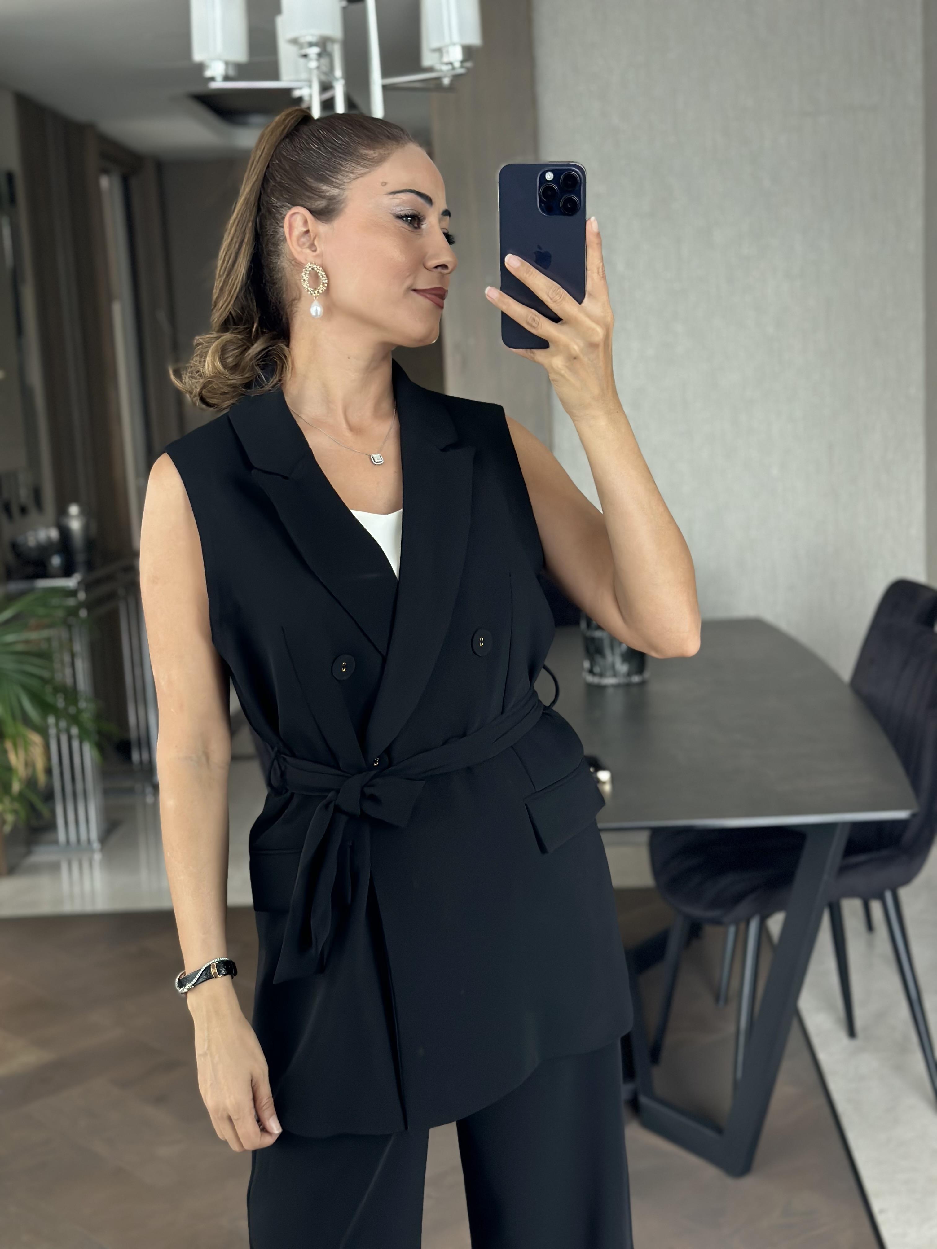 Siyah Yelek Pantolon Kadın İkili Takım