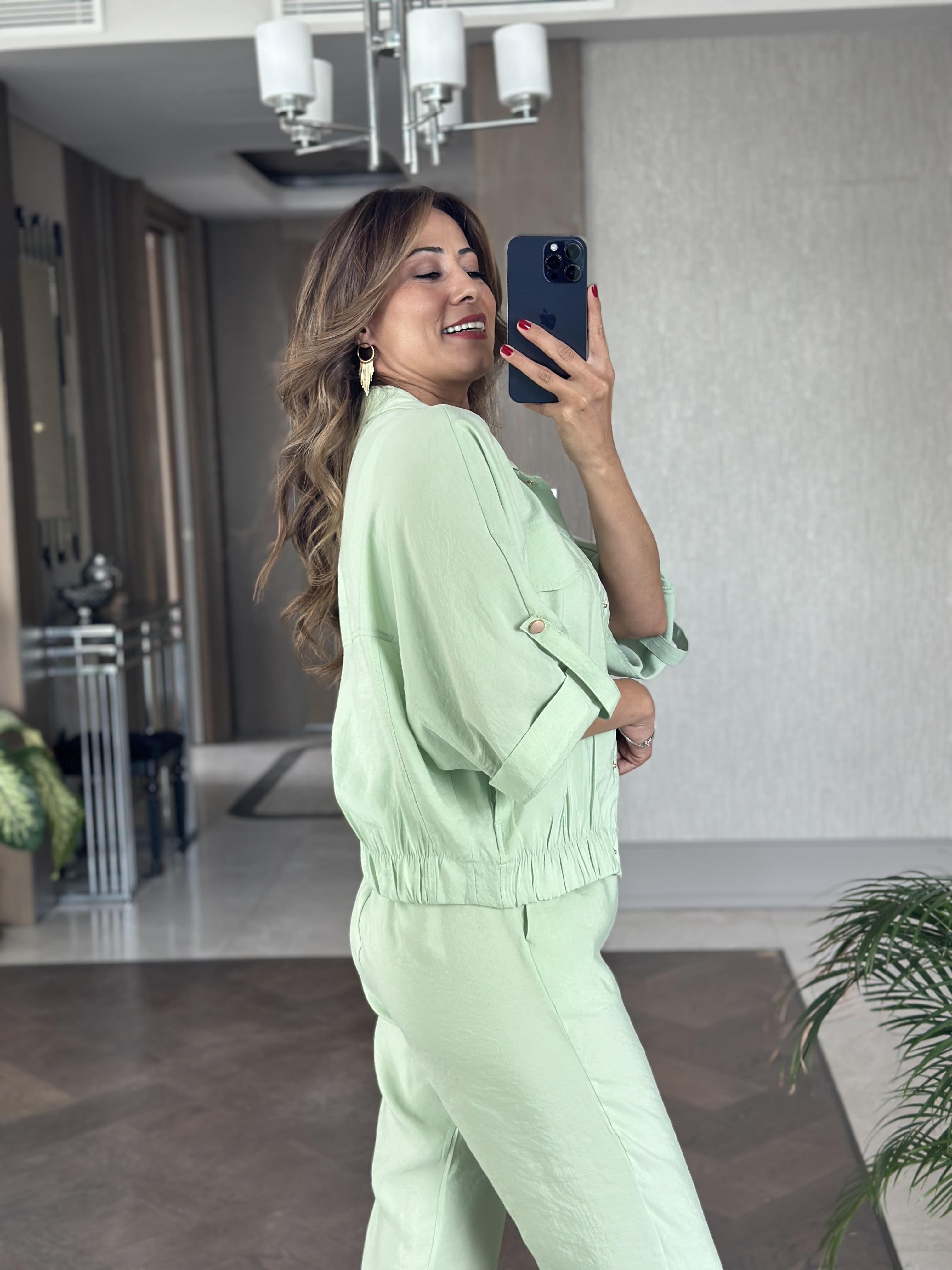 Su Yeşili Bomber Ceket Pantolon Kadın İkili Takım