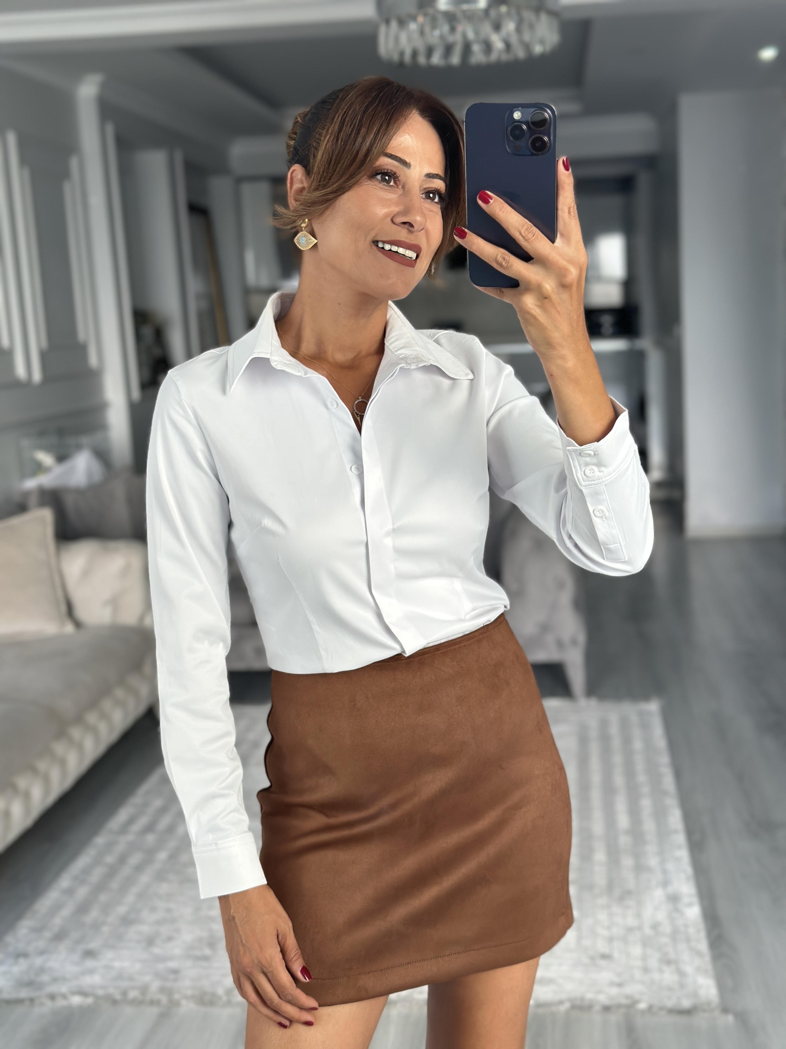 Taba Süet Arkası Fermuarlı Kadın Mini Etek