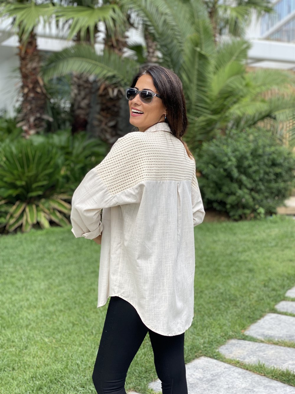 Taş Arka Roba Örme Flam Keten Kadın Gömlek