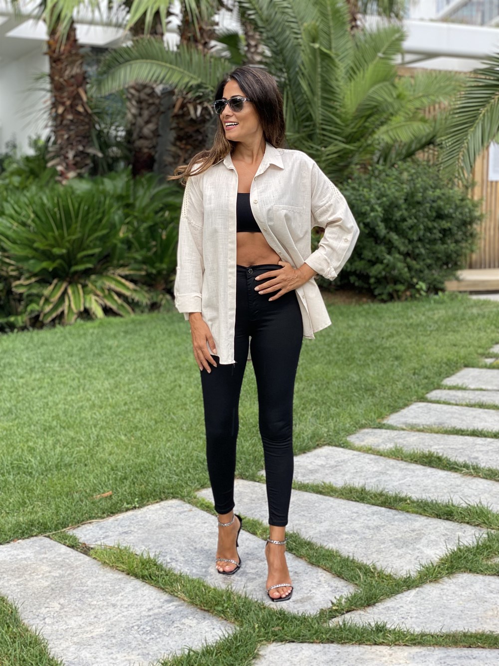 Taş Arka Roba Örme Flam Keten Kadın Gömlek