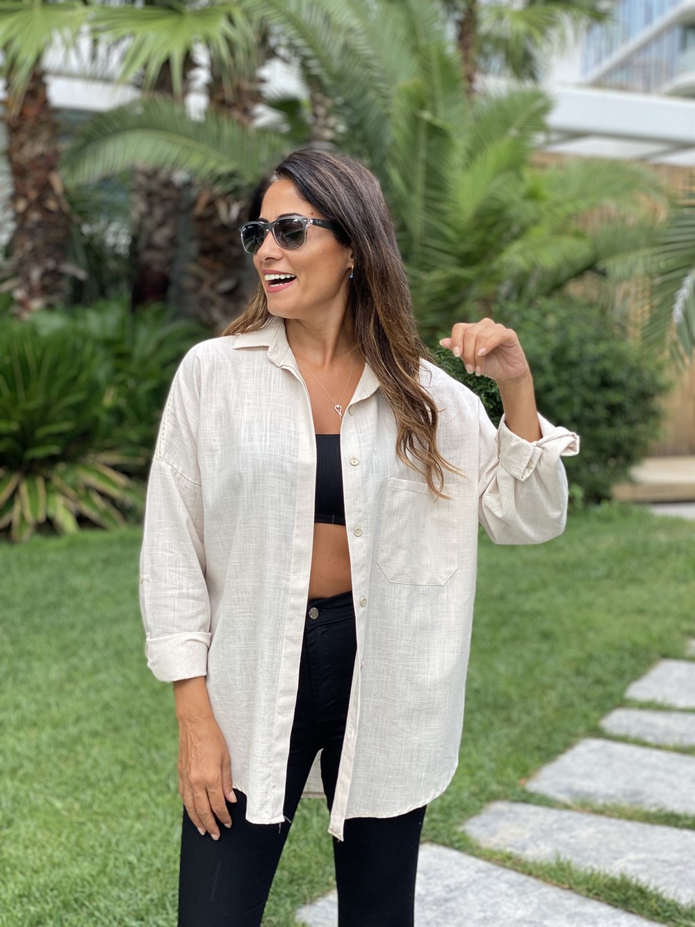 Taş Arka Roba Örme Flam Keten Kadın Gömlek