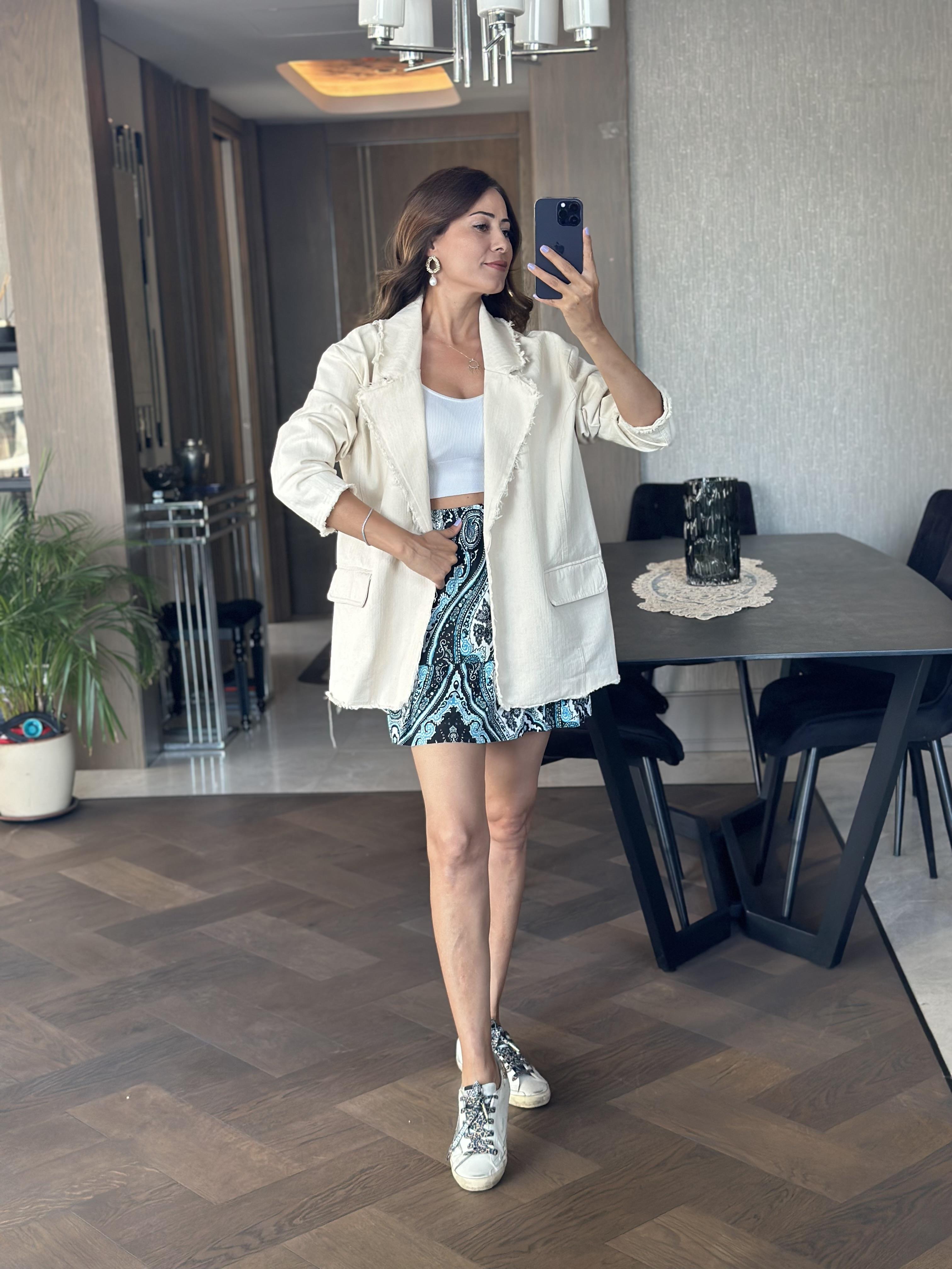 Taş Cepleri  Kapaklı Oversize Gabardin Kadın Ceket