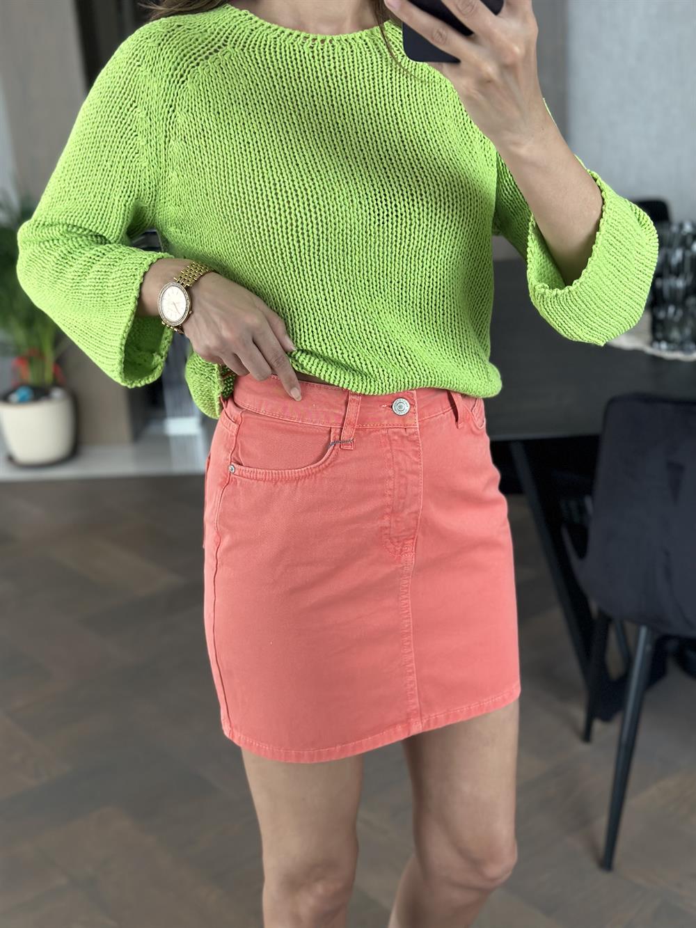 Turuncu Cepli Mini Kadın Etek