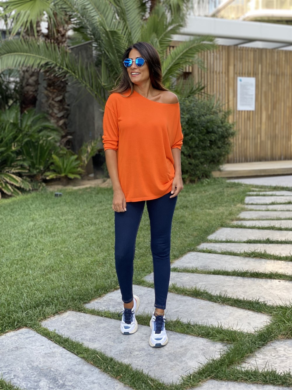 Turuncu Düz Merserize Kadın Bluz