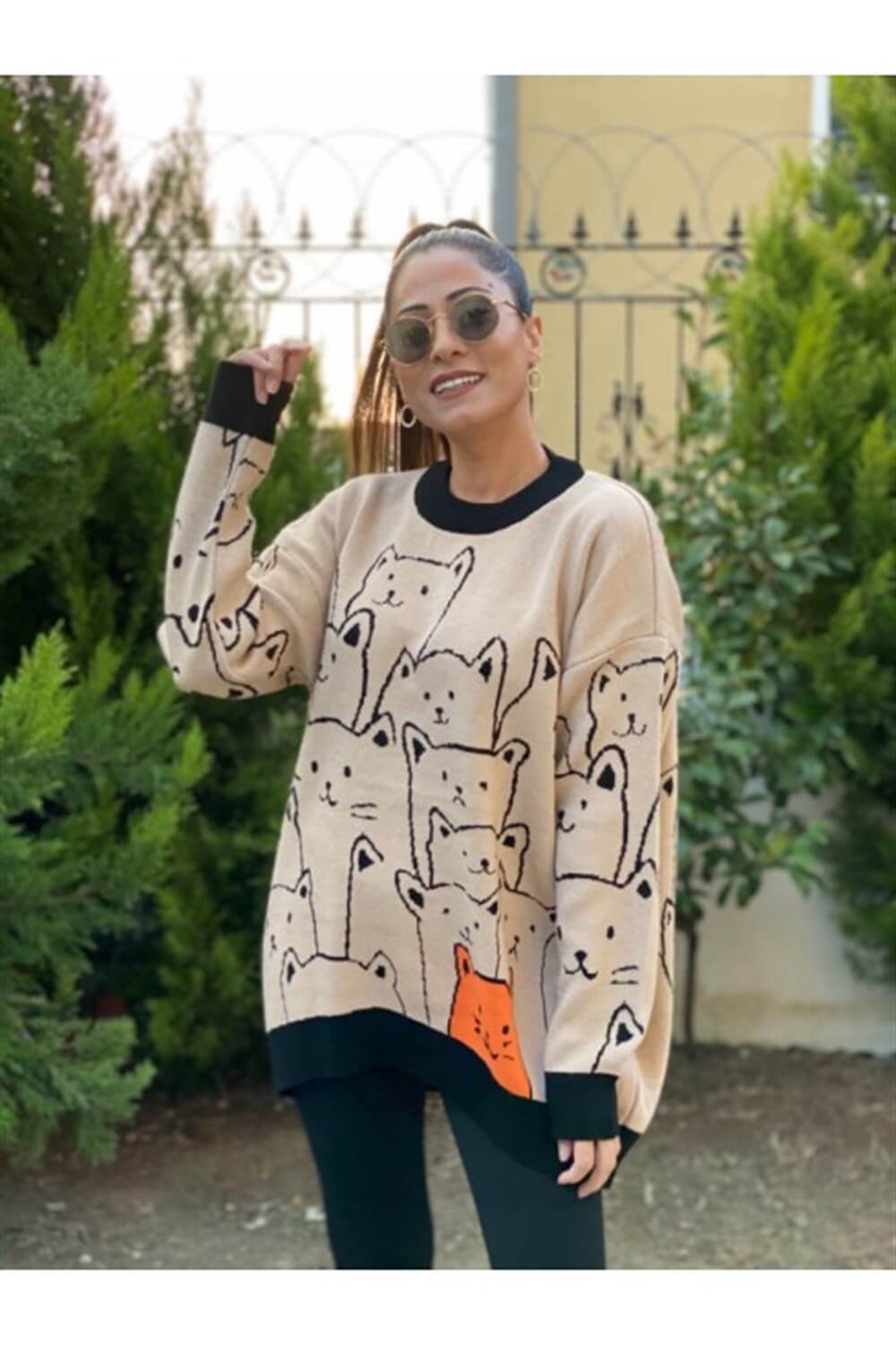 Turuncu Kedili Triko Kazak