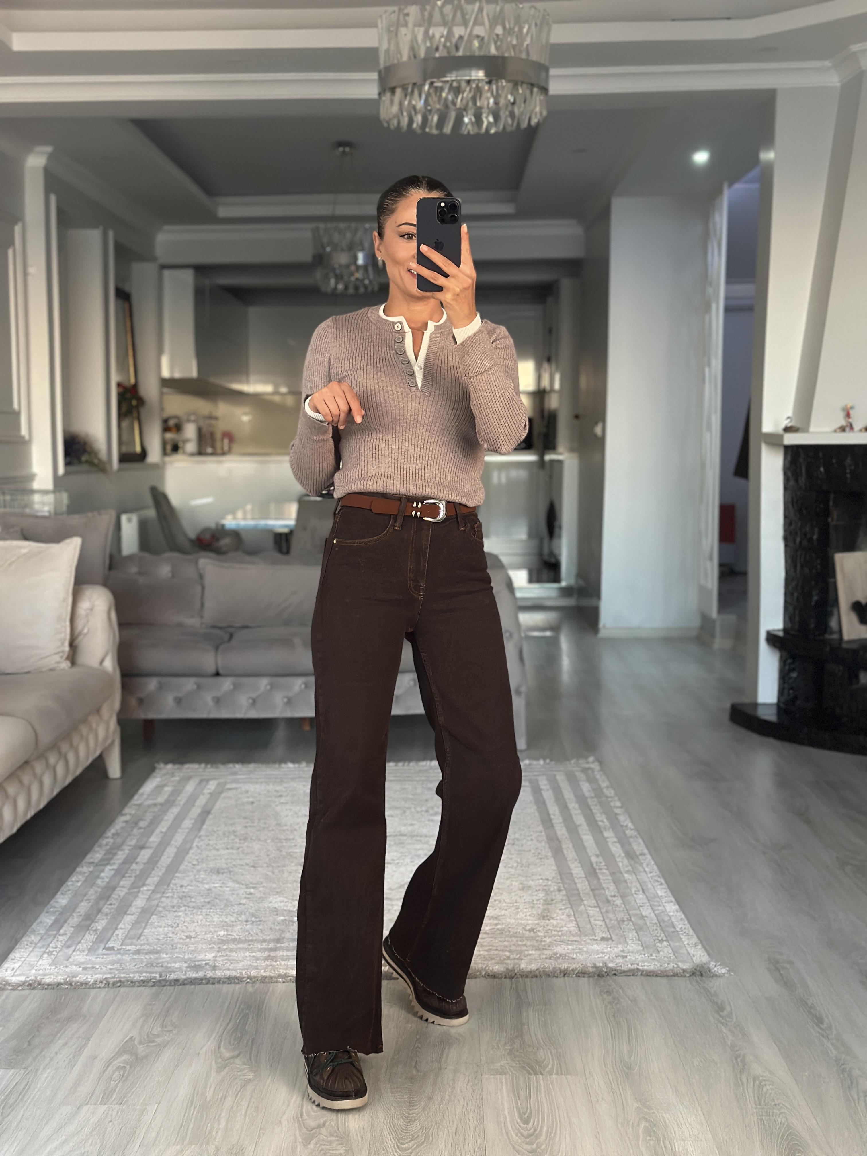 Vizon Çift Renk Ribanalı Fitilli Triko Kadın Bluz