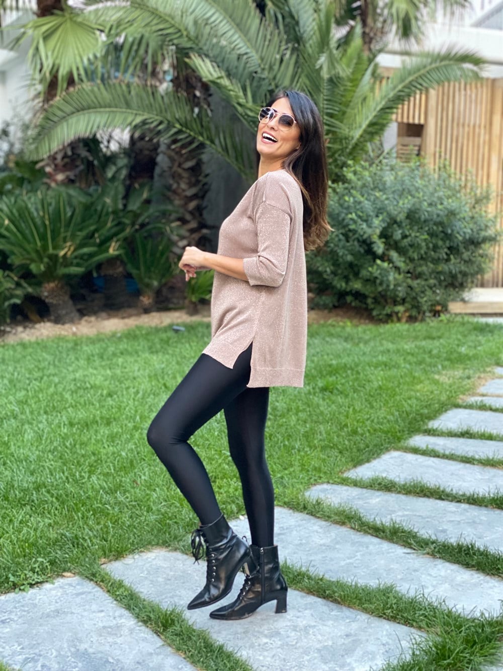 Vizon Simli V Yaka Merserize Kadın Bluz