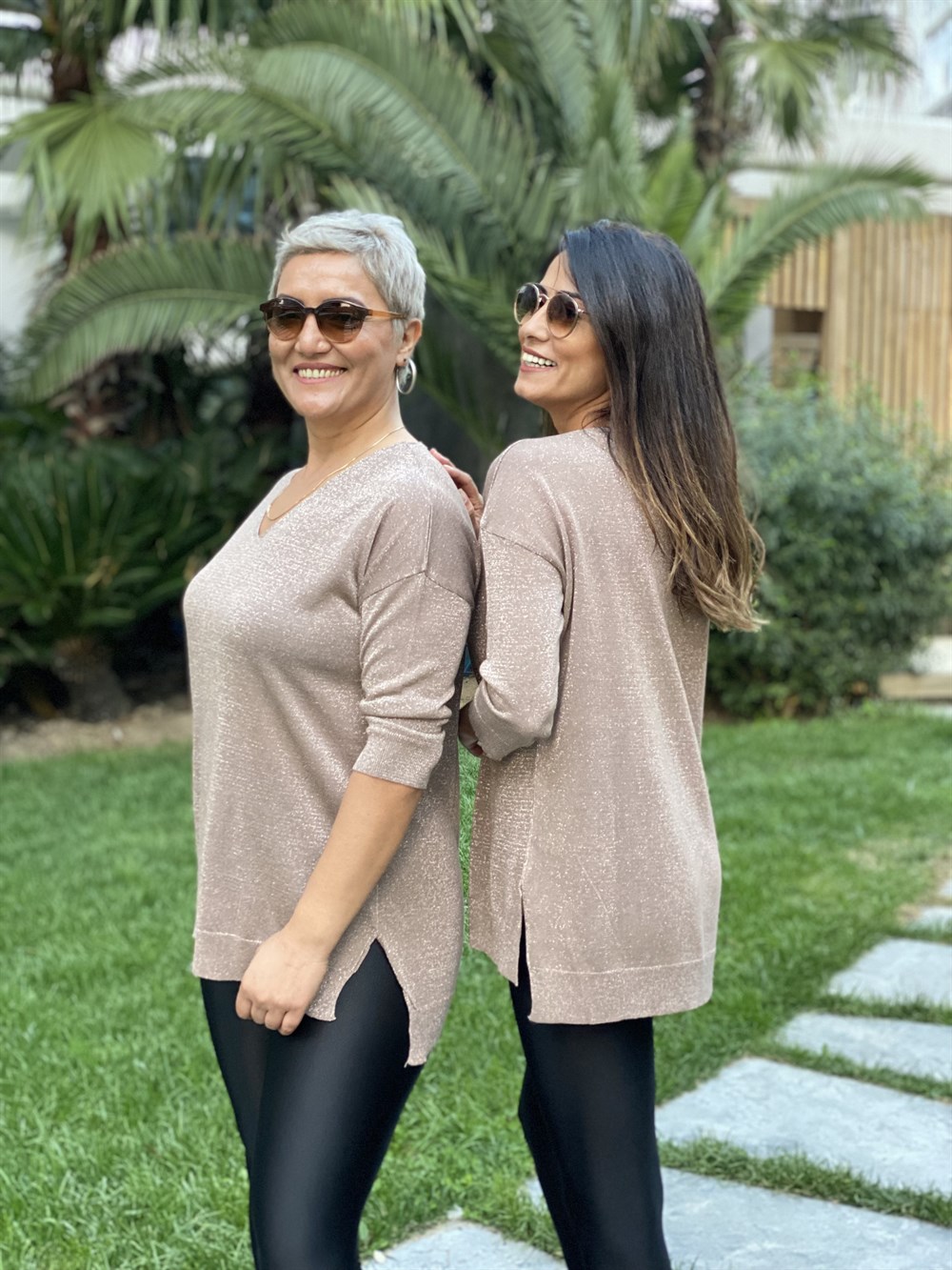 Vizon Simli V Yaka Merserize Kadın Bluz