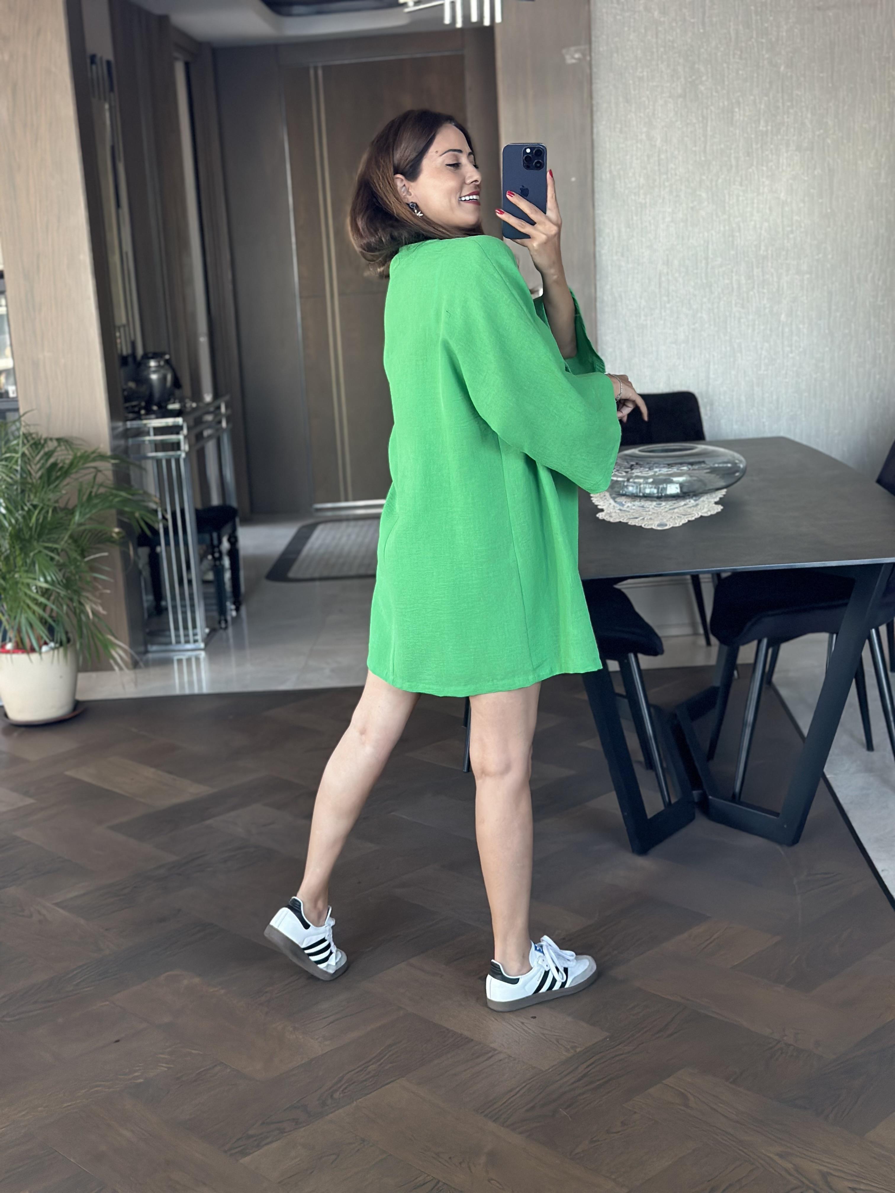 Yeşil Aerobin Şortlu Kimono Kadın Alt Üst Takım