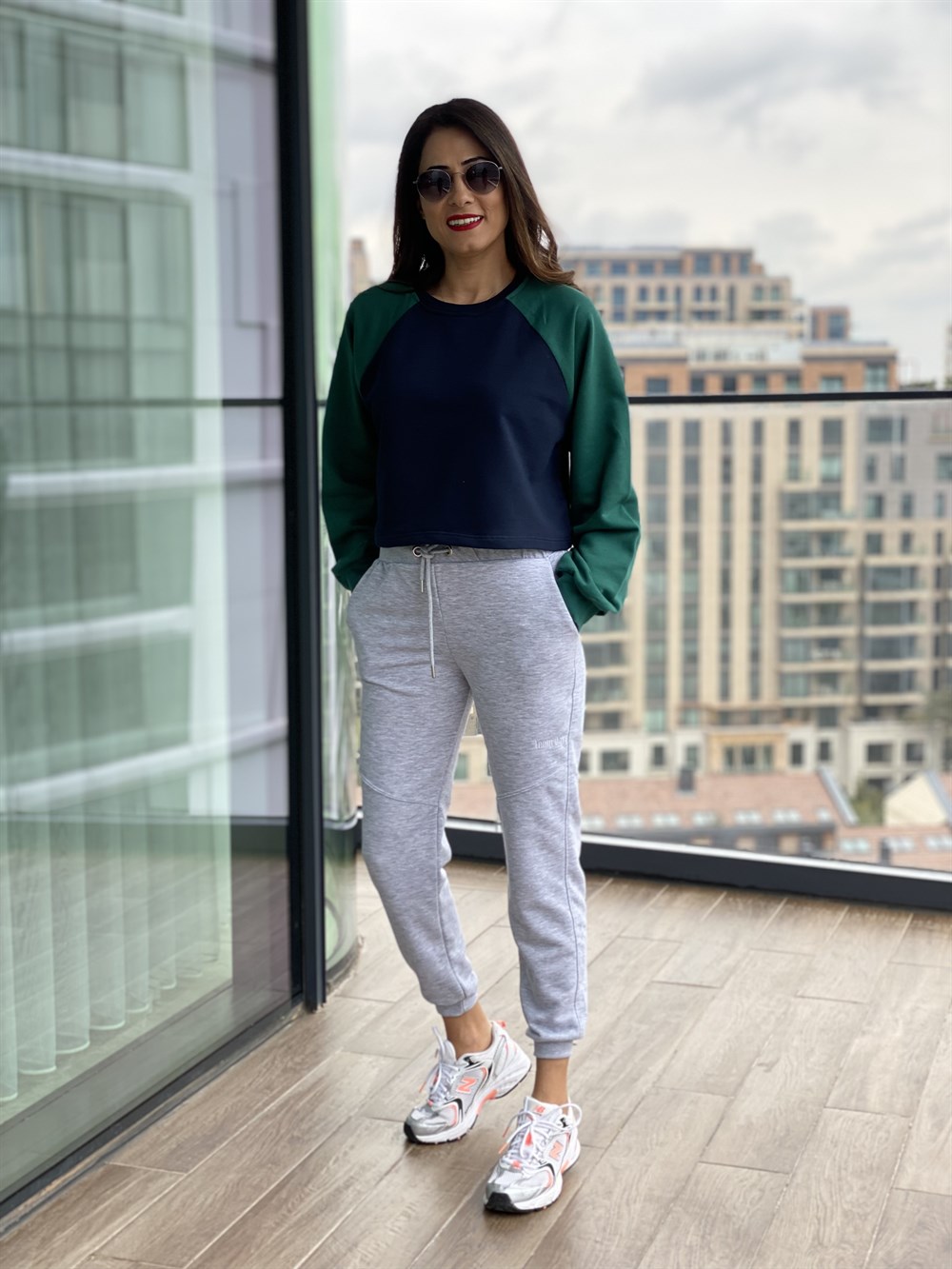 Yeşil Lacivert Kısa Sweatshirt