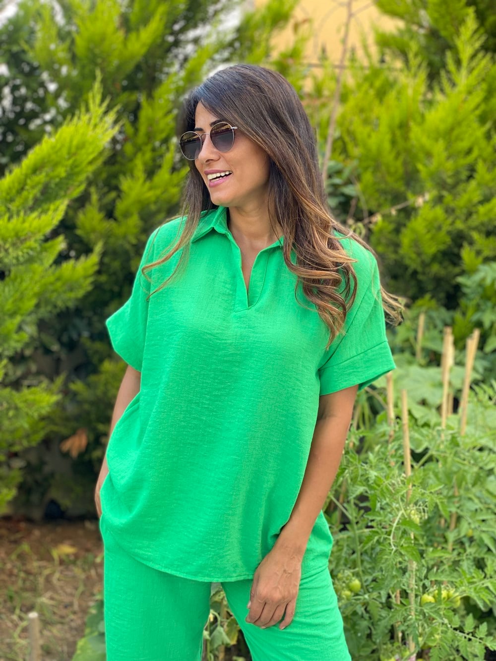 Yeşil Polo Yaka Aerobin Kadın İkili Takım