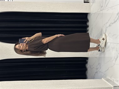 Acı Kahve Cool Kemerli Bisiklet Yaka Midi Boy Kadın Elbise 