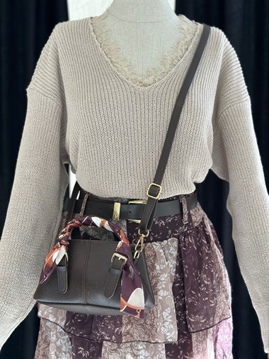 Acı Kahve Fular Detaylı Kadın El Ve Omuz Çantası