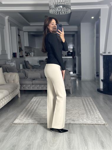 Açık Bej Karol Cepsiz Klasik Kadın Kumaş Pantolon