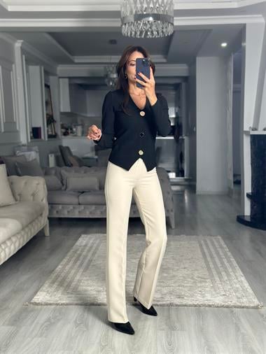 Açık Bej Karol Cepsiz Klasik Kadın Kumaş Pantolon