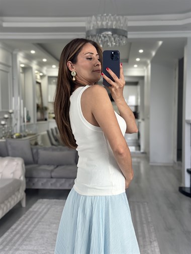 Açık Ekru Troklu Sıfır Kol Kaşkorse Kadın Body