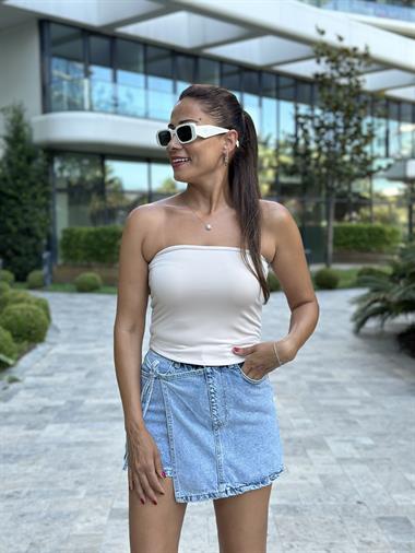 Açık Mavi Kapaklı Bağcık Detay Kadın Jean Şort