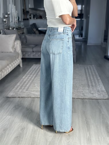 Açık Mavi Tensel Ultra Wide Leg Kadın Jean Pantolon