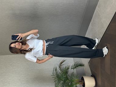 Antrasit Beli Beyaz Garnili Yanı Fermuarlı Kumaş Kadın Pantolon