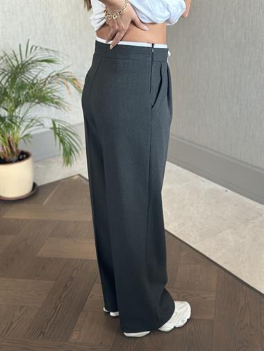 Antrasit Beli Beyaz Garnili Yanı Fermuarlı Kumaş Kadın Pantolon