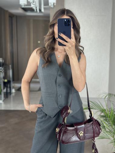 Antrasit Bezayağı Yelek Pantolon Kadın Takım