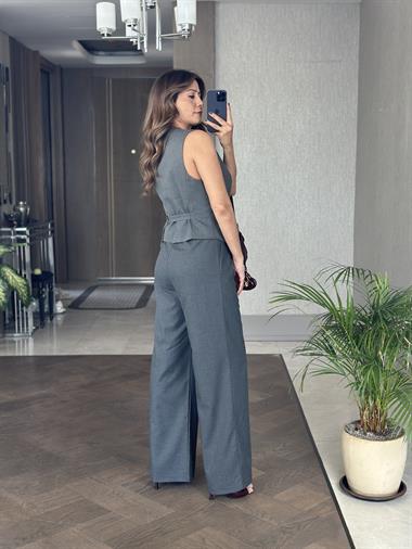 Antrasit Bezayağı Yelek Pantolon Kadın Takım