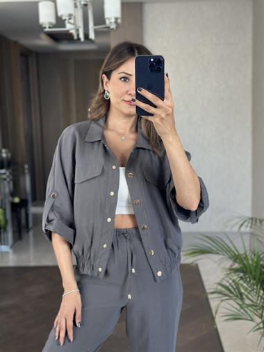 Antrasit Bomber Ceket Pantolon Kadın İkili Takım