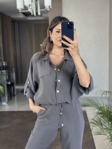 Antrasit Bomber Ceket Pantolon Kadın İkili Takım