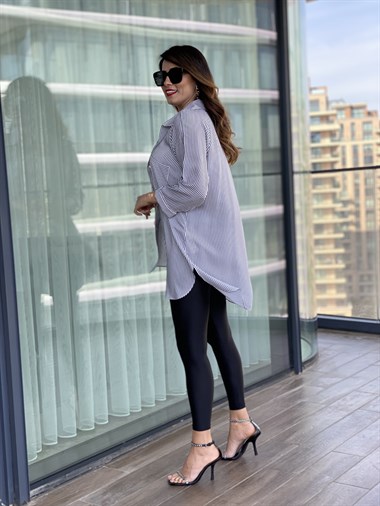 Antrasit Çizgili Orjinal Marka Gömlek