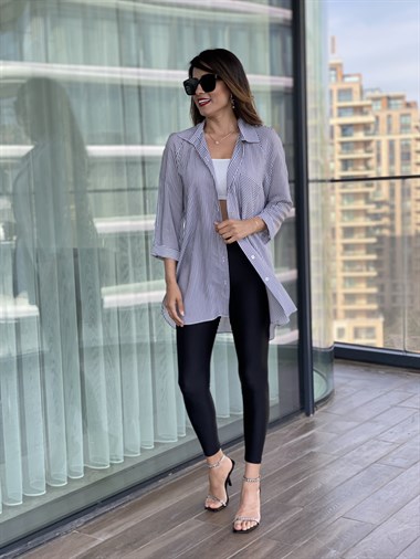 Antrasit Çizgili Orjinal Marka Gömlek