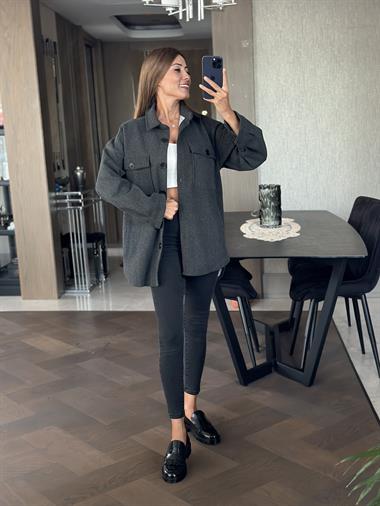 Antrasit Dört Cepli İthal Kaşe Kadın Gömlek