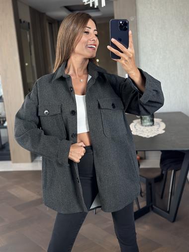 Antrasit Dört Cepli İthal Kaşe Kadın Gömlek