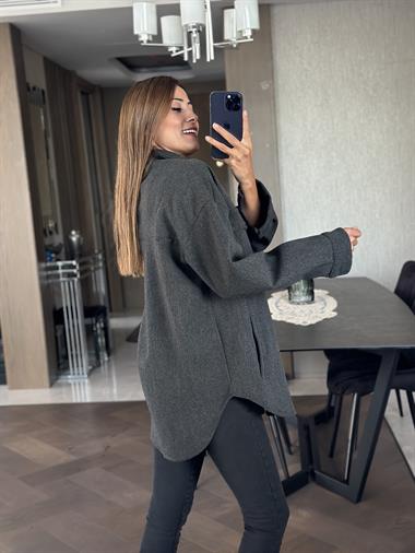 Antrasit Dört Cepli İthal Kaşe Kadın Gömlek