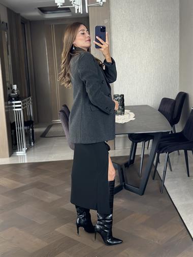 Antrasit Düğmeli Kaşe Blazer Kadın Ceket