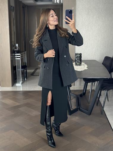 Antrasit Düğmeli Kaşe Blazer Kadın Ceket