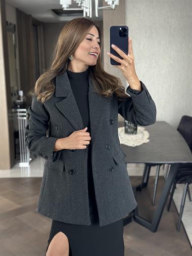Antrasit Düğmeli Kaşe Blazer Kadın Ceket